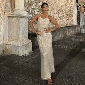 Serafino Gold Embellished Maxi Dress
